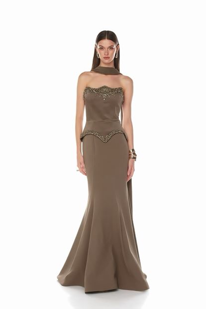 Vizon Balık Kesim Taş İşlemeli Abiye Elbise